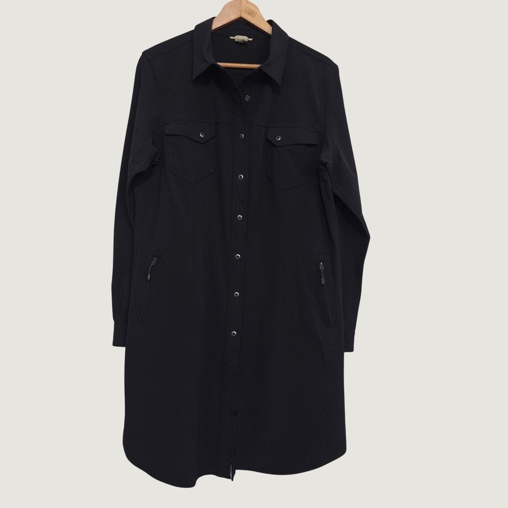 Duluth Trading Co Womens Black Nylon Stretch Flexpedition Shirt Dress Size L